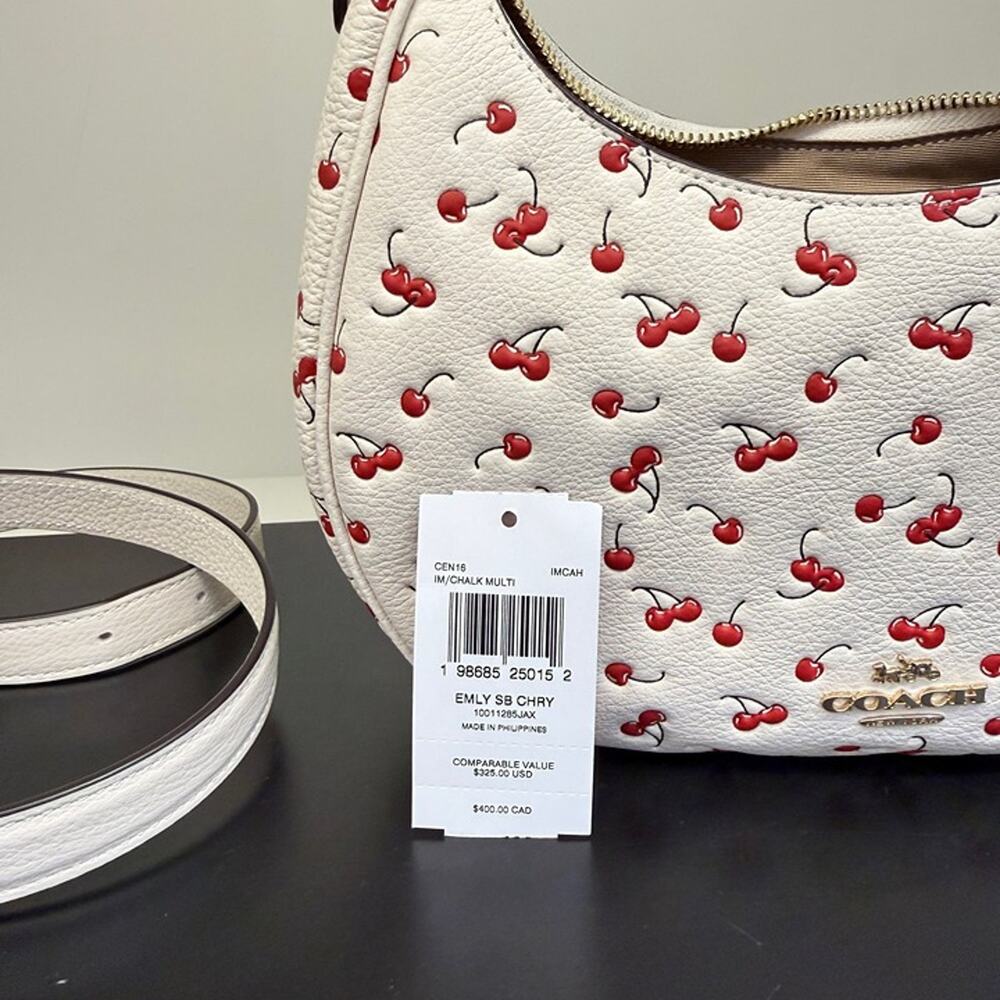 Coach Emily Shoulder Bag With Cherry Print CEN16 pebbled leather/Gold/Chalk Mult - Picture 5 of 5